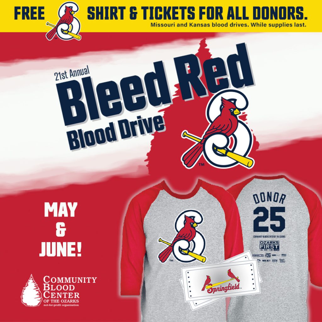 BLEED RED WITH THE SPRINGFIELD CARDINALS THIS MAY OR JUNE AND SCORE TWO GAME TICKETS AND A BASEBALL TEE