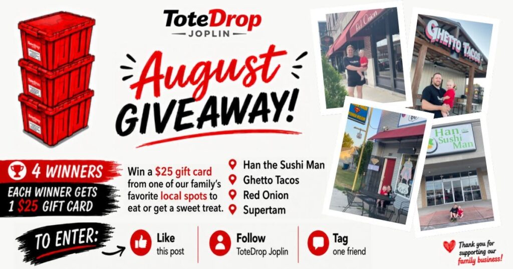 ToteDrop Joplin Hosting Local Restaurant Gift Card Giveaway; Entries Open Until August 31