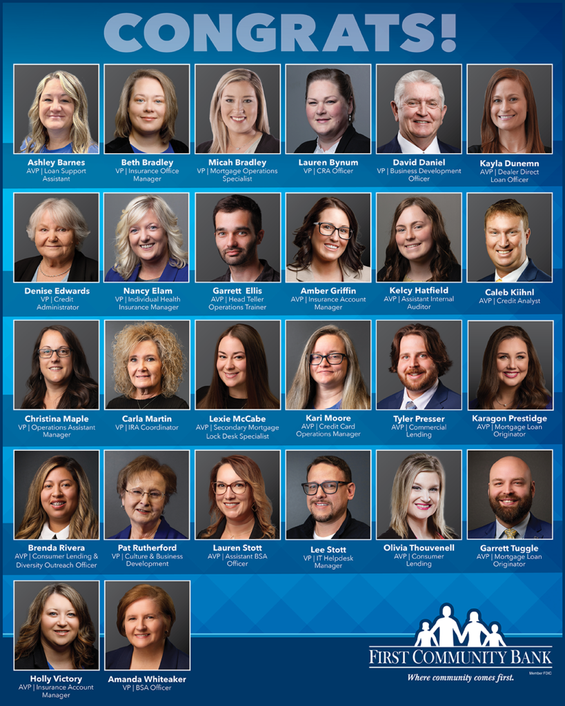 FIRST COMMUNITY BANK ANNOUNCES PROMOTIONS